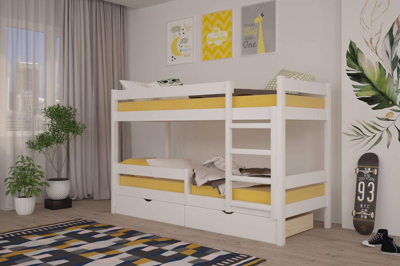Двоярусне дитяче ліжко iSmart Атланта Міні Білий (RAL9003) 70х190 см з ящиками (DMBG-2441)+