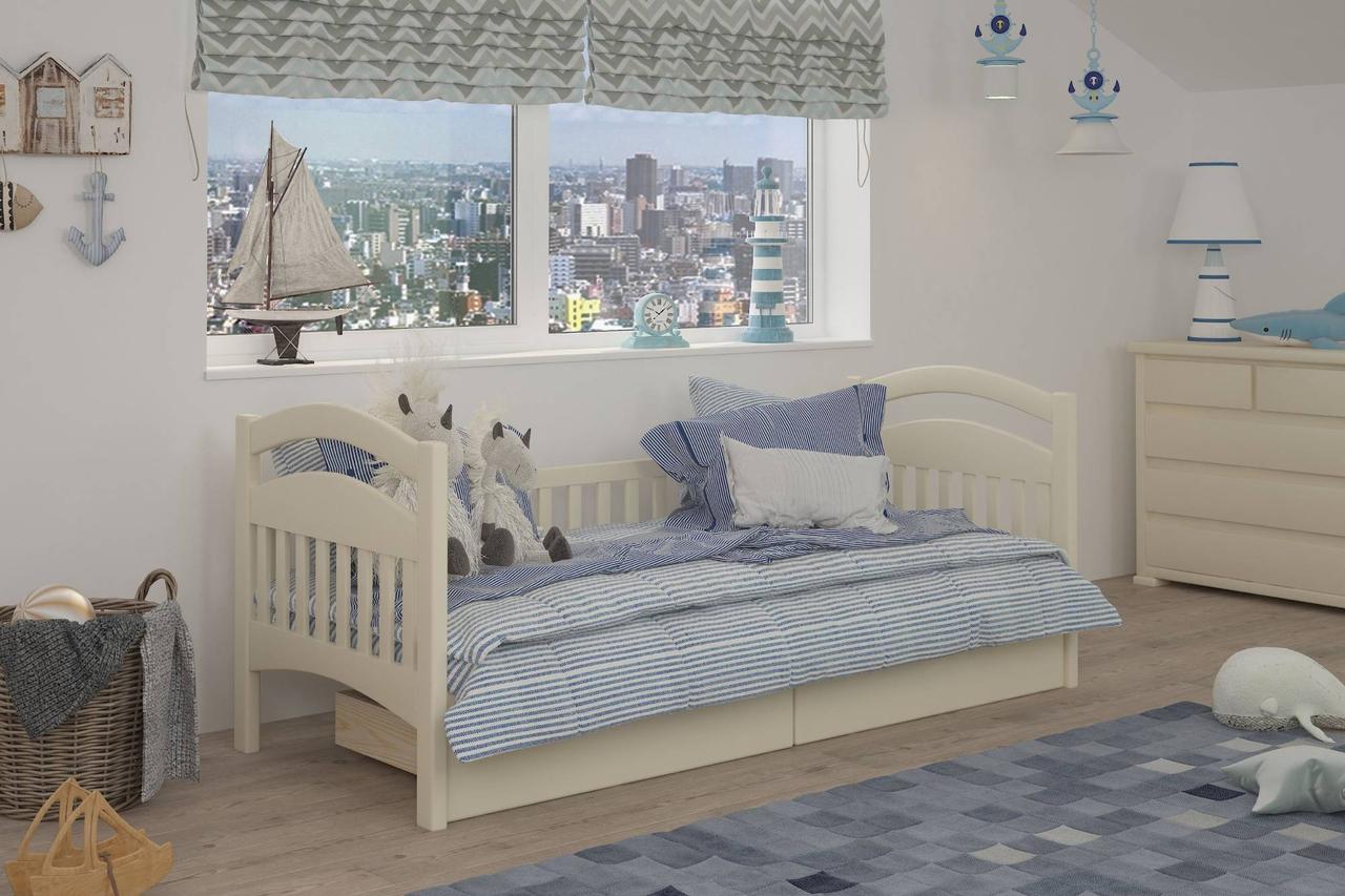 Дитяче ліжко iSmart Жасмін Літл Айворі (S0505Y30R) 90х200 см із заднім бортиком та ящиками (DMBG-2476)+