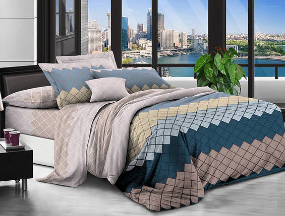 Різнобарвна постільна тканина 220 см з геометричним принтом ромби, Поліестер 75 синтетичний, рулон 80 м, фото 1