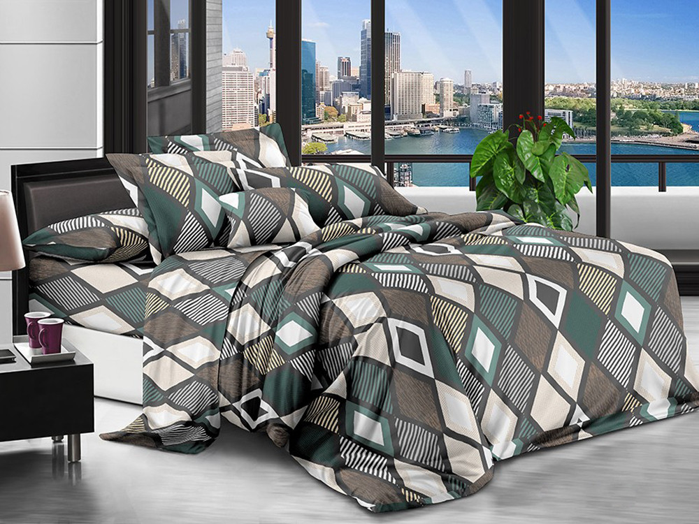 Постільна тканина 220 см із геометричним принтом ромби, Поліестер 75 синтетичний, рулон 80 м