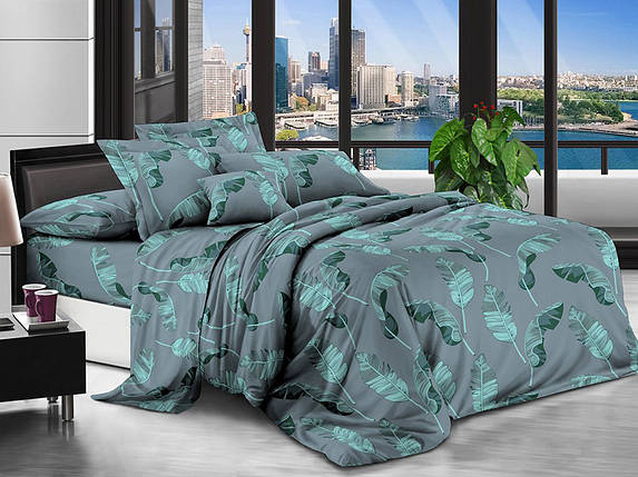 Постільна тканина темна сіра 220 см із принтом тропічне листя, 100% Поліестер 75 синтетичний, рулон 80 м, фото 1