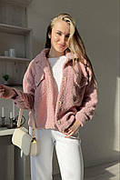 Жіноча стильна тепла трендова м'яка укорочена куртка-сорочка з кишенями Мех Тедді 42-46