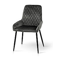 Сучасний стильний м'який велюровий стілець сірий кухонний обідній з металевими ніжками Ніколь графіт