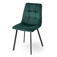 Зручний м'який обідній стілець кухонний зелений велюр сучасний на кухню з металевими ніжками Ментос