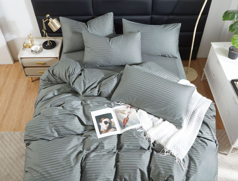 Однотонний Страйп-сатин смужка сірий 220 см у рулоні (50 м) щільна натуральна 100% бавовняна тканина для постільної білизни