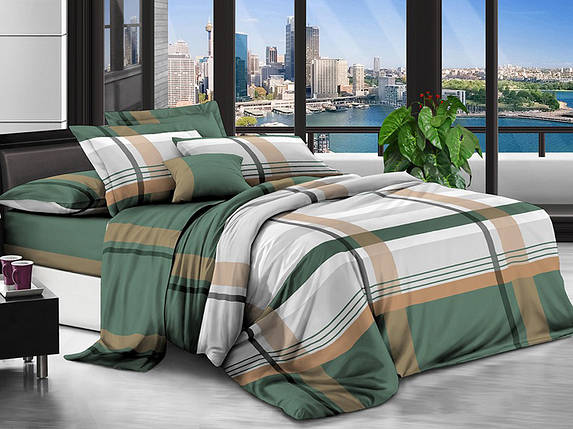 Постільна тканина зелена 220 см із принтом велика клітинка, 100% Поліестер 75 синтетичний, рулон 80 м, фото 1