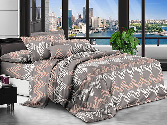 Коричнева постільна тканина 220 см з абстрактним геометричним принтом ромби, Поліестер 75 синтетичний, рулон 80 м, фото 1