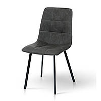 Стильний м'який обідній кухонний сірий стілець з екошкіри для кухні на чорних квадратних ніжках Чілі антрацит