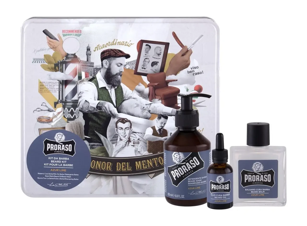 Набір для бороди Proraso Lime в металевій коробці (шампунь, бальзам та олія)