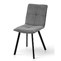 Обідній кухонний м'який темно сірий стілець з тканини на чорних металевих ніжках в кухню їдальню Тетріс