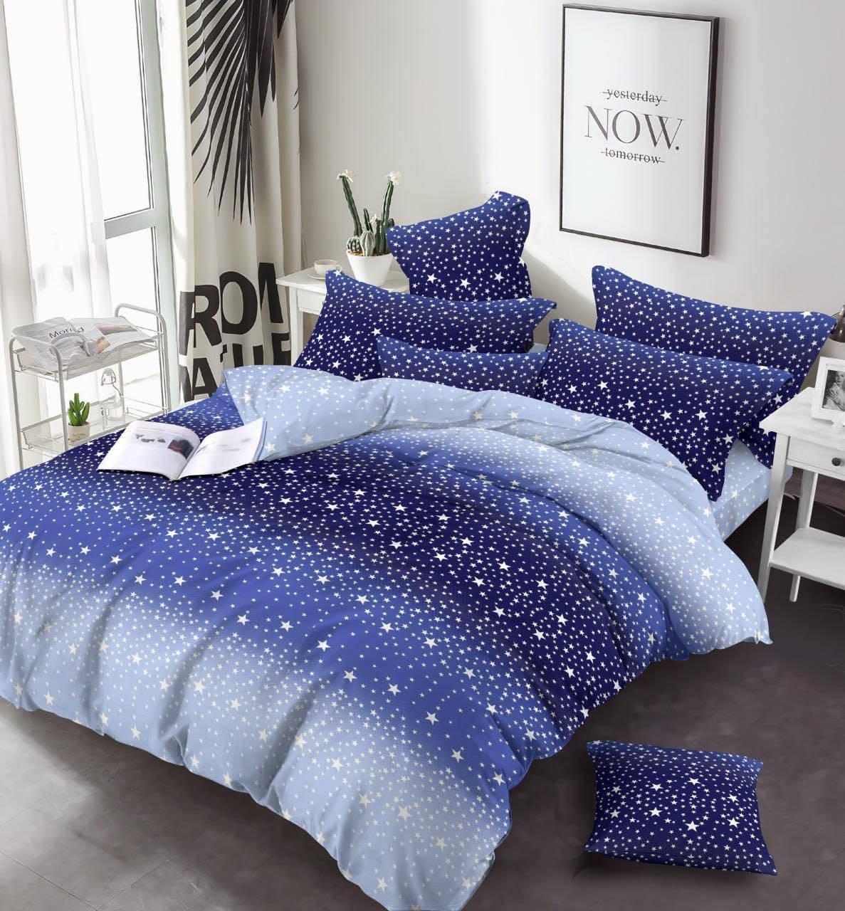 Простирадло 150х220 (Бязь) | Полуторне простирадло від виробника "Королева Ночі" | Зірки на синьому, фото 1