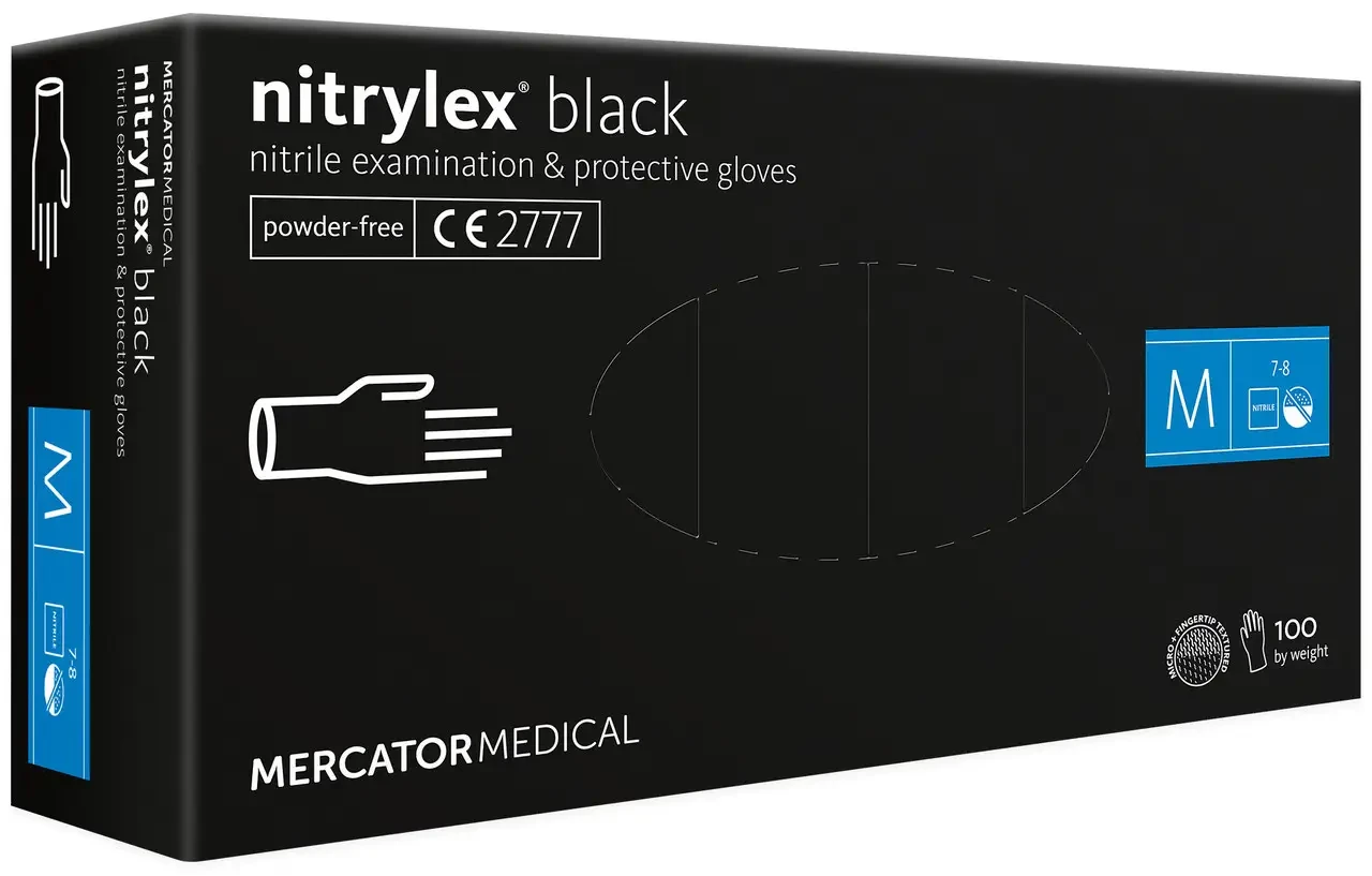 Рукавички нітрилові NITRYLEX Black, неопудрені, діагностичні, чорні, розмір M, 100 шт., фото 1