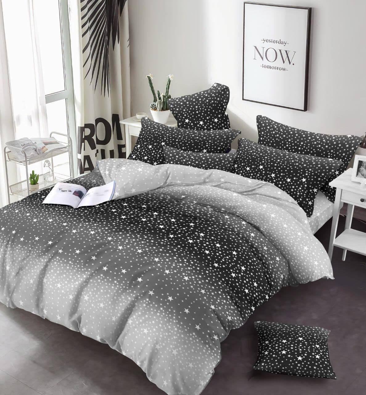 Підковдра на блискавці 145х215 (Бязь) | Полуторна підковдра від виробника "Королева Ночі" | Зірки на сірому, фото 1