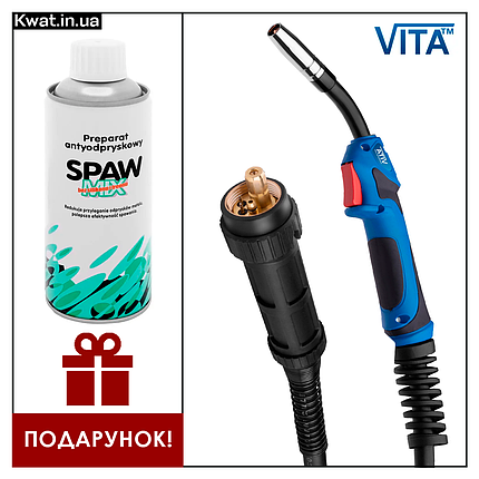 Зварювальний рукав VITA МВ-15АК MIG MAG 250 А з євророз'ємом дріт 0.6 - 1.0 мм Спрей антипригарний Spaw, фото 1