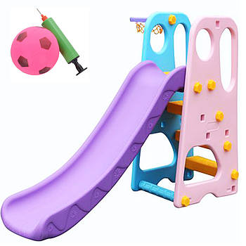 Переносна міцна дитяча гірка з баскетбольним кільцем та м'яч із насосом Bambi YG2016-16 Кольорова