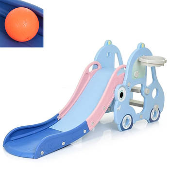 Міцна дитяча гірка у вигляді Машинки з баскетбольним кільцем та м'ячем Bambi L-CC01-4 Синій