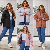 Жіноча куртка-вітровка з плащової тканини батал. Розмір: 48-50, 52-54, 56-58. Кольори: чорний, сірий, капучіно, фреза.