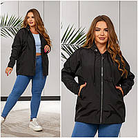 Жіноча куртка-вітровка з плащової тканини батал. Розмір: 48-50, 52-54, 56-58. Кольори: чорний, сірий, капучіно, фреза.
