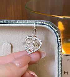 Кулон-сердечко зі срібла з фіанітами "Мама з немовлям"