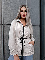 Лёгкая женская стильная куртка-ветровка ткань плотная плащевка CANADA с капюшоном с накладными карманами