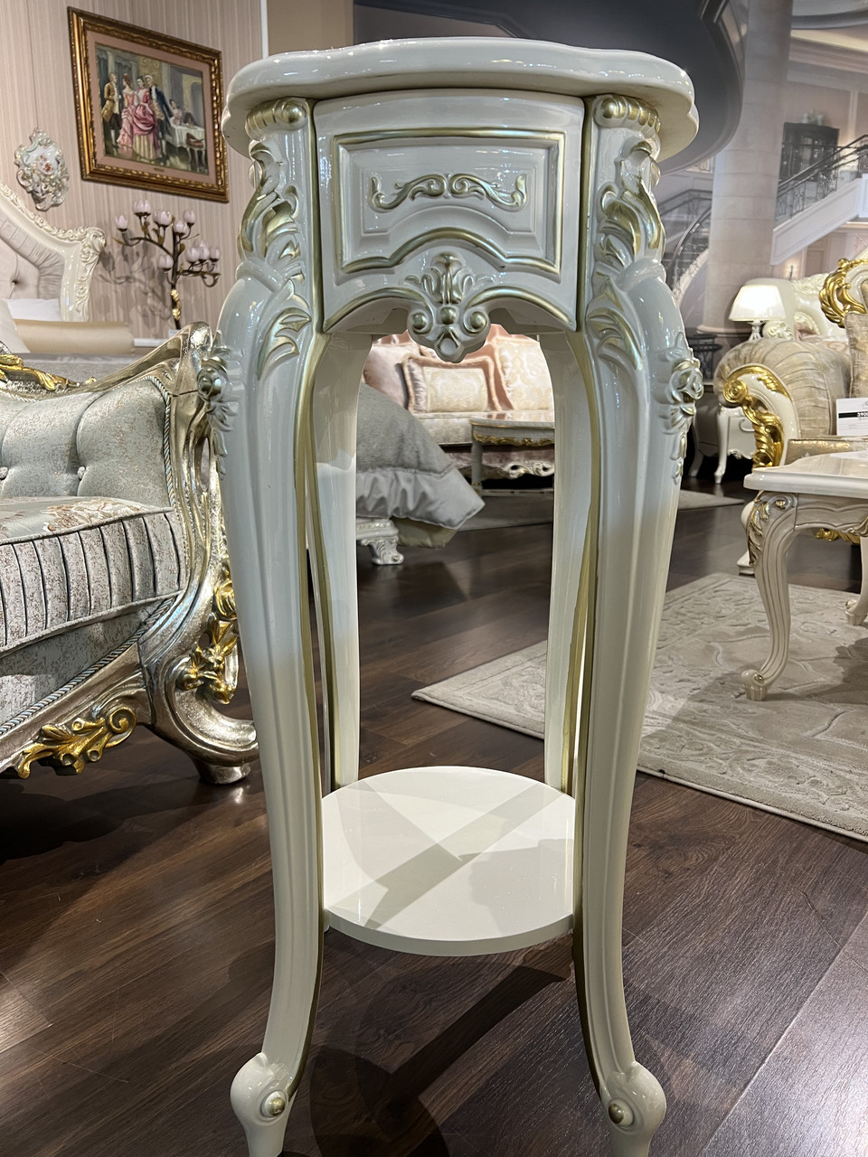 Підставка під квіти підлогова біла 100 см JOSS Аристократ-Б, дерев'яна стійка для одного горщика в класичному стилі