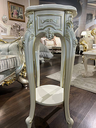 Підставка під квіти підлогова біла 100 см JOSS Аристократ-Б, дерев'яна стійка для одного горщика в класичному стилі, фото 1