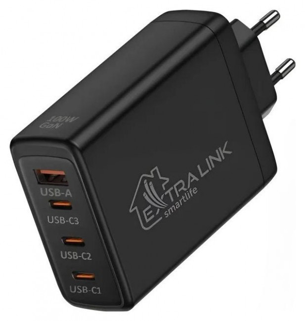 Extralink CHARESL01 Smart Life Fast Charger 100W GaN 3x USB-C, USB-A, фото 1