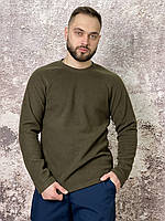 Мужская кофта хаки на флисе зимняя осенняя без капюшона , Повседневный теплый свитшот реглан цвета хаки trek