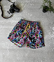 Чоловічі легкі чорні пляжні шорти на підкладці з яскравим дизайном SHOP OP