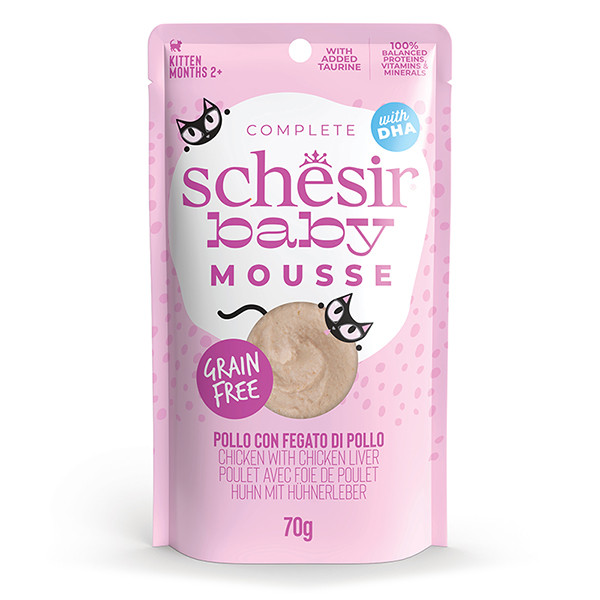 Schesir Ваву Chicken With Chicken Liver Шезір курка печінка консерви для кошенят мус пауч 70г 139047, фото 1