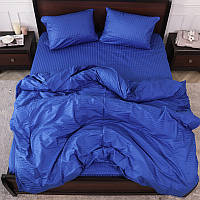 Сімейний комплект постільної білизни яскравий синій зі страйп Сатину в смужку однотонний 100% бавовняний KRISPOL TM