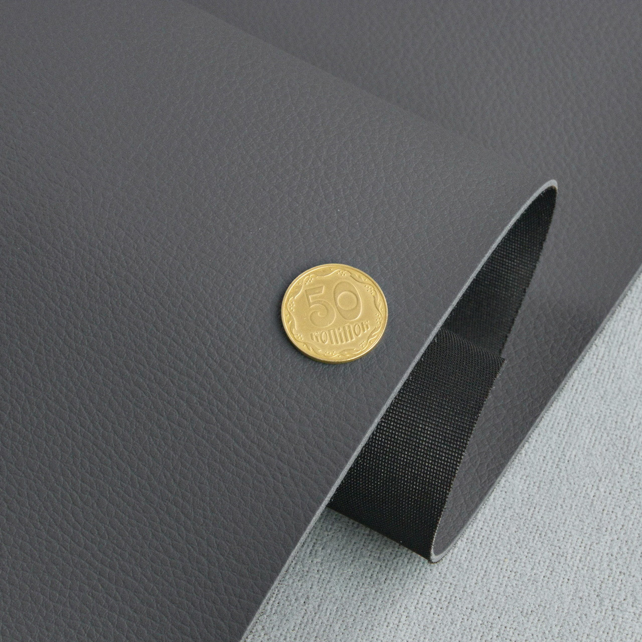 Термовініл темно-сірий матовий TK-4m для перетяжки керма, дверних карт, панелей на каучуковій основі, 140см, фото 1