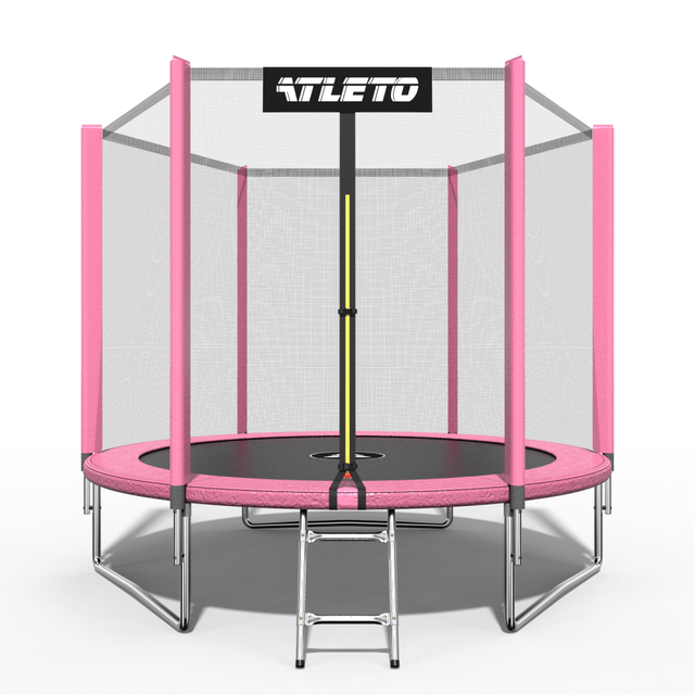 Батут дитячий 252 см (8 ft) 42 пружини з сіткою та драбинкою Atleto рожевий