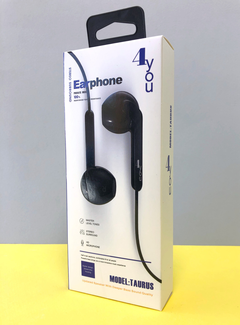 Навушники дротові 4you TAURUS (EarPods design) black