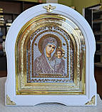 Вінчальні Ікони під срібло #1в білому дерев'яному арковому кіоті під склом,розмір кіота 28*25,сюжет 15*18, фото 3