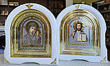 Вінчальні Ікони під срібло #1в білому дерев'яному арковому кіоті під склом,розмір кіота 28*25,сюжет 15*18, фото 2