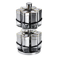 Набір для спецій на підставці 12 баночок по 120 мл, хром із золотом HP1321