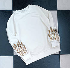Дитячий світшот, кофта біла з колосками вишитими рукавами розміри 128