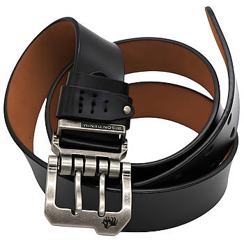 Чоловічий ремінь з натуральної шкіри, 125см, Bison, Чорний / Поясний ремінь шкіряний / Ремінь з двома язичками