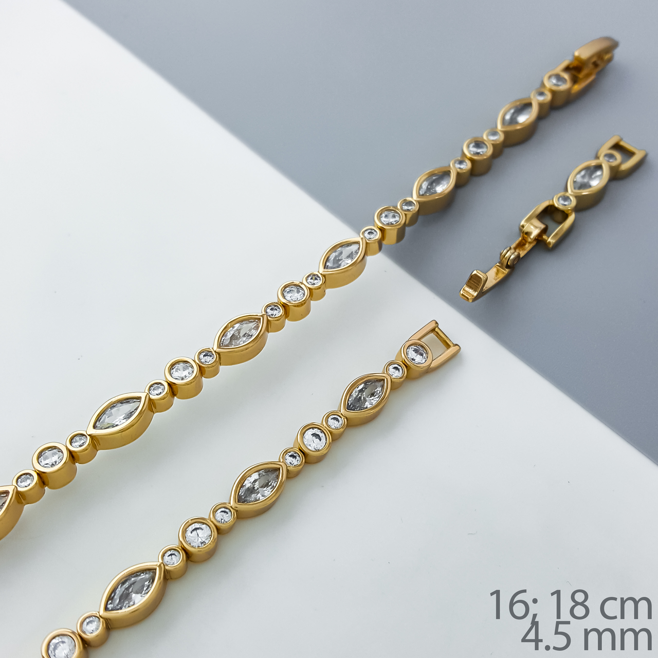 Браслет "Доріжка" з камінням, р.16; р.18; медичне золото Xuping 18К, фото 1