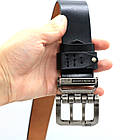 Чоловічий ремінь з натуральної шкіри, 125см, Bison, Чорний / Поясний ремінь шкіряний / Ремінь з двома язичками, фото 2