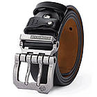 Чоловічий ремінь з натуральної шкіри, 125см, Bison, Чорний / Поясний ремінь шкіряний / Ремінь з двома язичками, фото 6