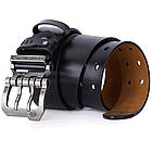 Чоловічий ремінь з натуральної шкіри, 125см, Bison, Чорний / Поясний ремінь шкіряний / Ремінь з двома язичками, фото 3