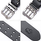 Чоловічий ремінь з натуральної шкіри, 125см, Bison, Чорний / Поясний ремінь шкіряний / Ремінь з двома язичками, фото 7