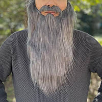 Борода 40 см сіра з сивою накладна + вуса. Хутро: довгий ворс