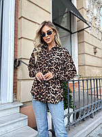 Жіноча легка сорочка блуза "Леопард" з довгим рукавом (Розміри S,M,L), Коричнева