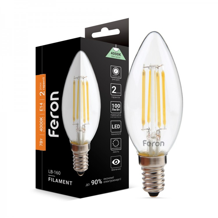 Світлодіодна LED-лампа "свічка" Feron Filament LB-160 7 W E14 4000 K