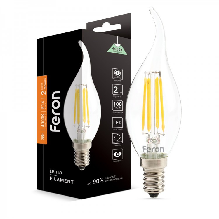 Світлодіодна LED-лампа "свічка на вітрі" Feron Filament LB-160 7W E14 4000K
