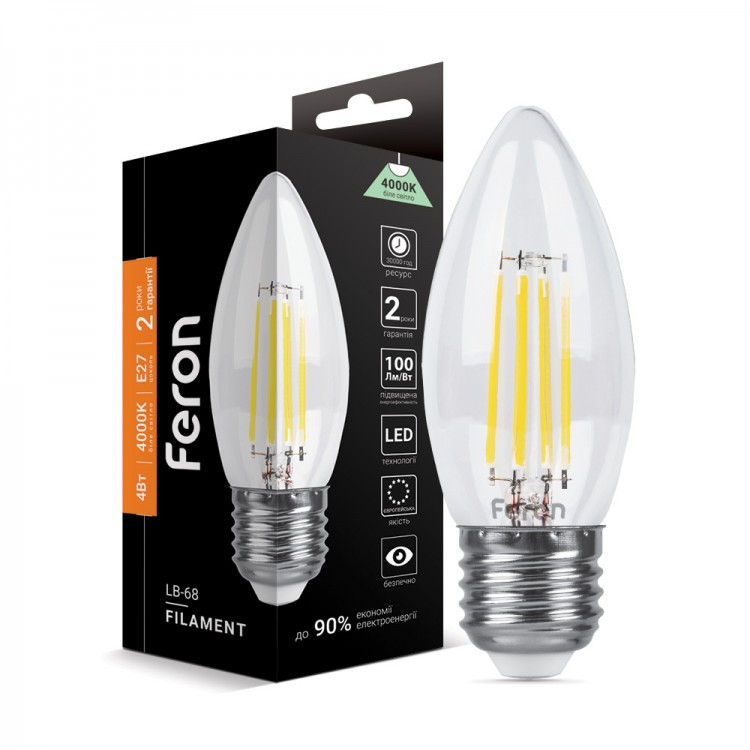 Світлодіодна LED-лампа Feron Filament dimm LB-68 4W E27 4000K