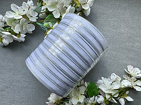 Стрічка репсова з люрексом 0.9 см, 25 ярд, блок 10 рулонів, білого кольору зі сріблом